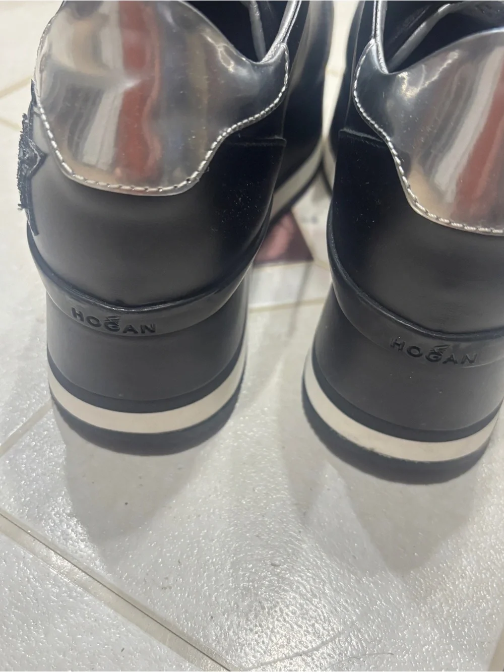 Hogan Black Leather Sneakers with Silver Star Embellishments